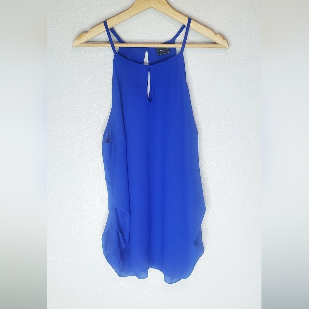 💚5/$25 Toto Collection Royal Blue Sleeveless Keyhols Blouse Top Size XL